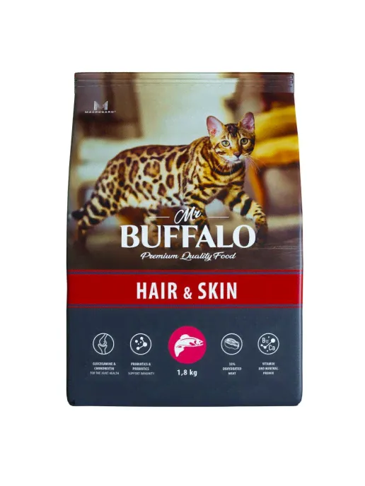 Mr.Buffalo ADULT HAIR & SKIN сухой корм для кошек лосось 1.8 кг. 1.8 кг