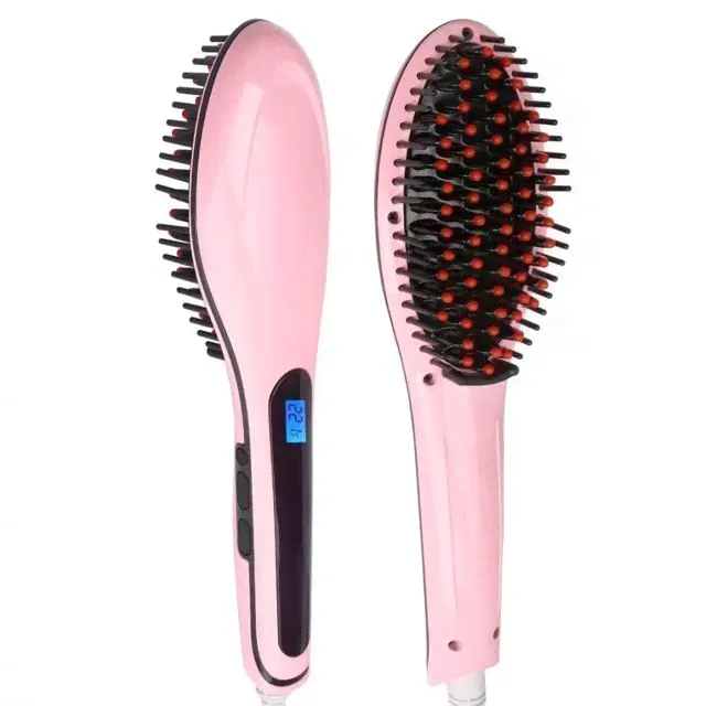 Электрическая расческа - выпрямитель Fast Hair Straightener, розовый-0