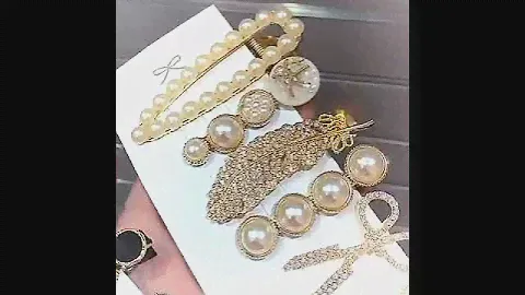 hair accessories set vintage pearl rhinestones marbling hair clip set cute metal hairpins for girl