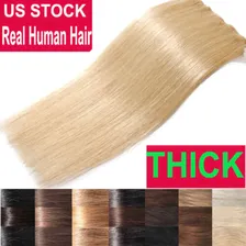 US Extra Thick Remy 100% Human Hair Extensions Clip In Full Head Double Weft CL2