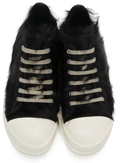 Rick Owens Black Pony Hair Low Sneakers RU02A5891 LHL (lpn8828178)-0