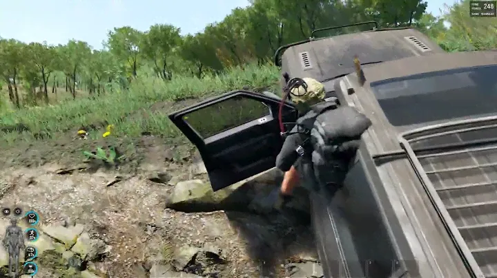 SCUM (Steam survival game) - Rescuing an SUV from a bridge embankment